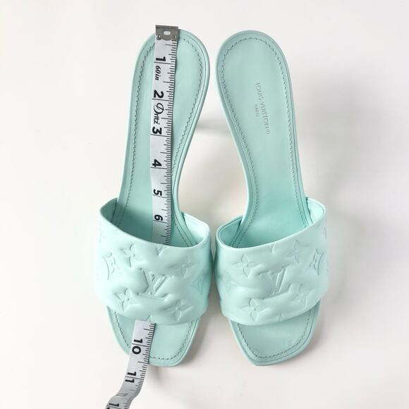 NIB Louis Vuitton Revival Monogram Emboss Leather Heeled Mules Sandals 41 - Picture 11 of 12